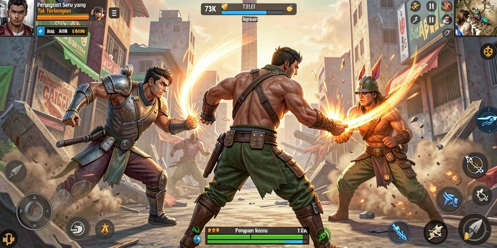 Screenshot menunjukkan aksi pertarungan yang mendebarkan di 73K.
