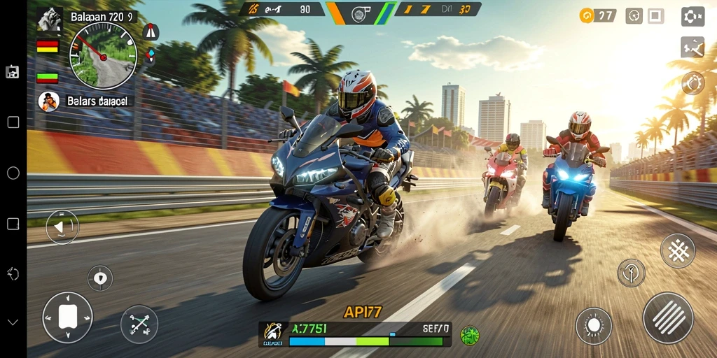 Screenshot menampilkan balapan motor yang seru dan mendebarkan.