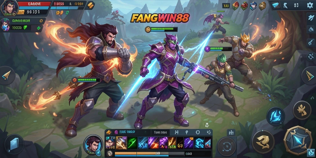 Screenshot FANGWIN88 menampilkan pertarungan seru di arena MOBA.
