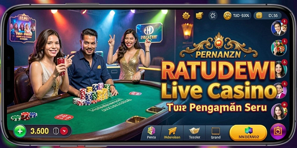Tampilan utama gameplay Live Casino RATUDEWI dengan dealer langsung.