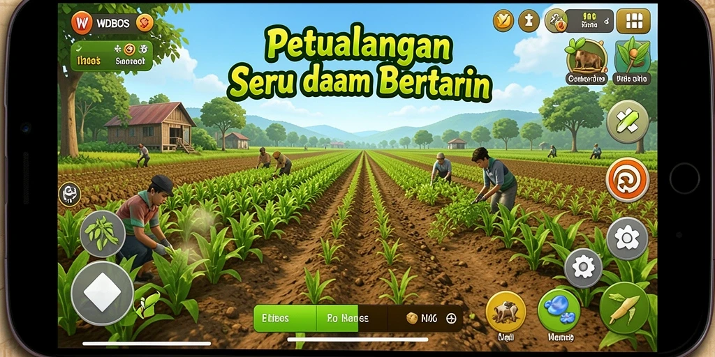 Tampilan gameplay WDBOS saat bercocok tanam di ladang.